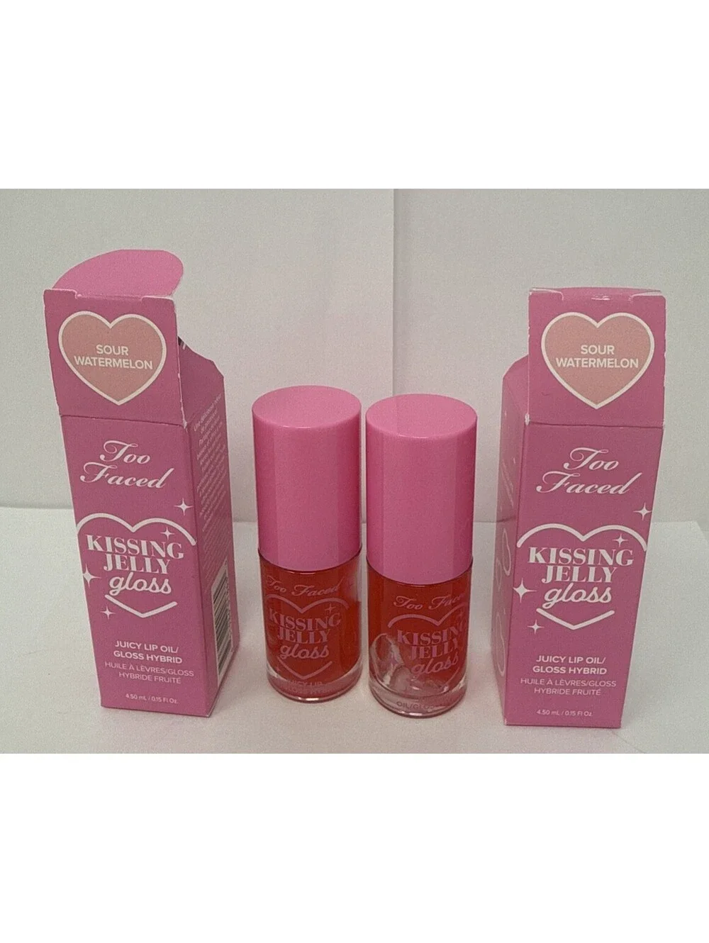 2X Too Faced Kissing Jelly Gloss (Bubblegum+Sour Watermelon) 0.15oz (Each) RN3